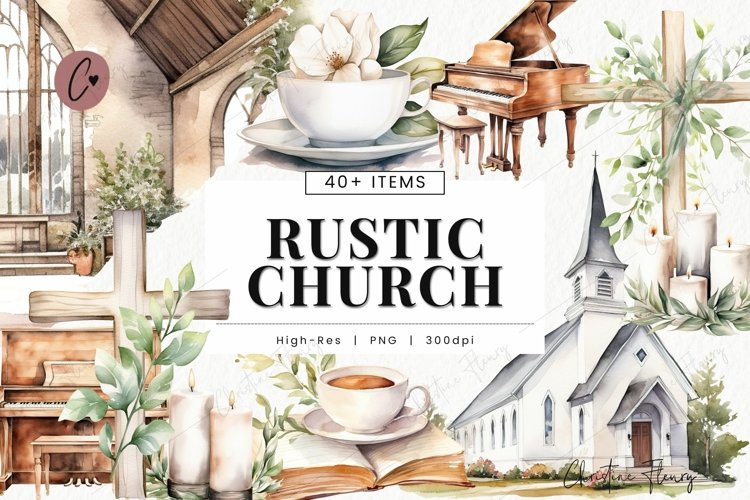 Watercolor Rustic Church Bundle Clipart example image 1