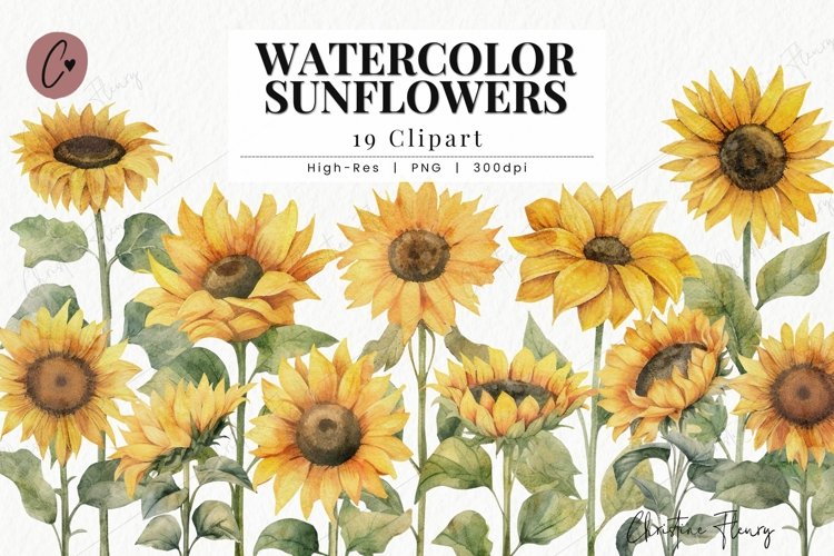 Watercolor Sunflowers Clipart example image 1