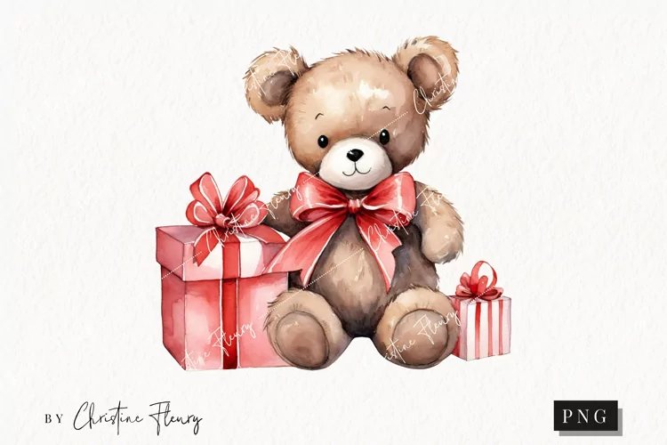 Watercolor Valentine Bear PNG | Valentine's Day Clipart