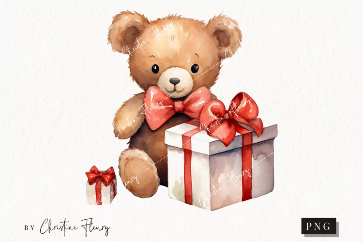 Watercolor Valentine Bear PNG | Valentine's Day Clipart