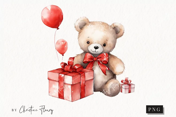 Watercolor Valentine Bear PNG | Valentine's Day Clipart
