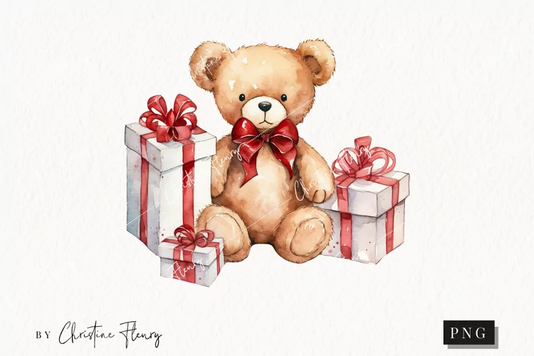 Watercolor Valentine Bear PNG | Valentine's Day Clipart