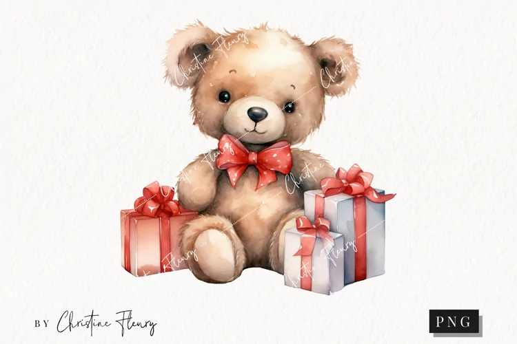 Watercolor Valentine Bear PNG | Valentine's Day Clipart