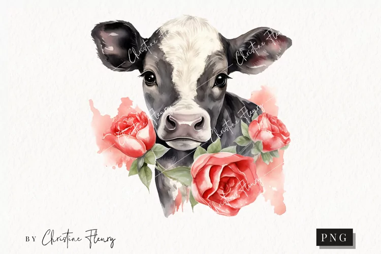 Watercolor Valentine Cow PNG | Valentine's Day Clipart