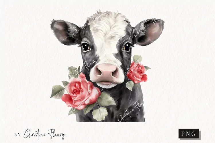 Watercolor Valentine Cow PNG | Valentine's Day Clipart