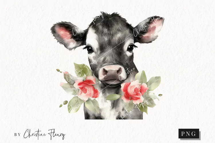 Watercolor Valentine Cow PNG | Valentine's Day Clipart
