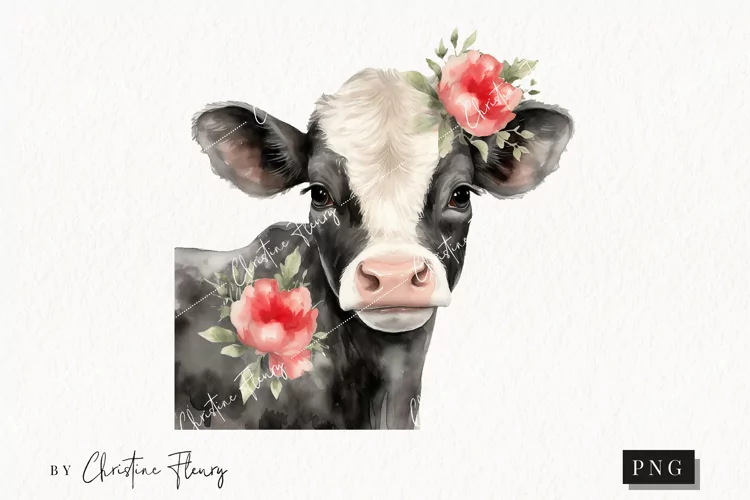Watercolor Valentine Cow PNG | Valentine's Day Clipart