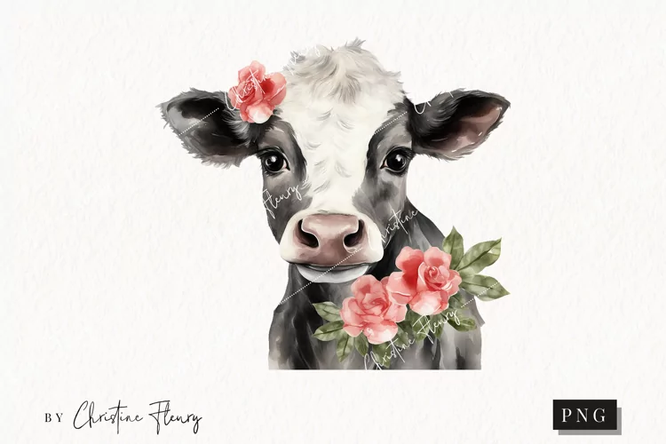 Watercolor Valentine Cow PNG | Valentine's Day Clipart