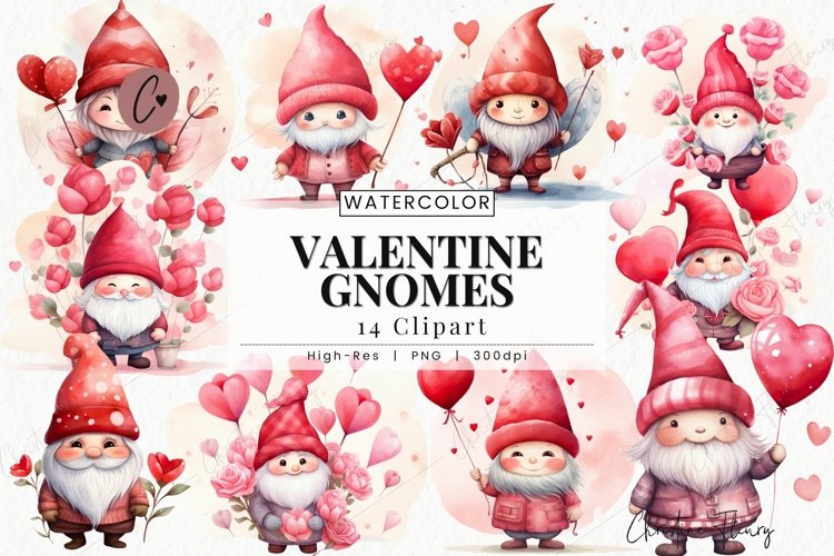 Watercolor Valentine Gnomes Clipart | Valentine PNG