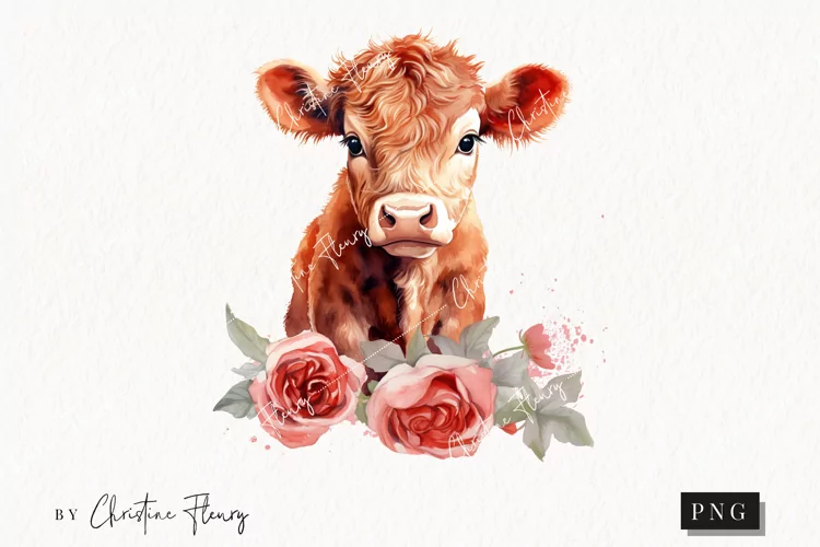 Watercolor Highland Cow PNG | Valentine PNG