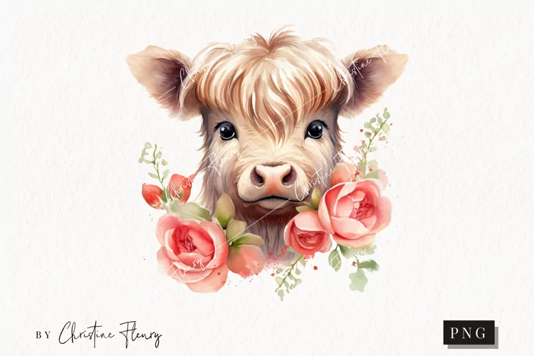 Watercolor Highland Cow PNG | Valentine PNG