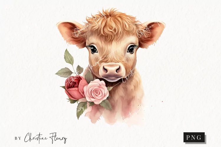 Watercolor Highland Cow PNG | Valentine PNG