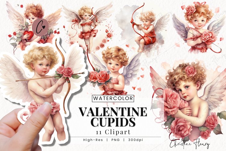 Watercolor Valentine Cupids Clipart | Valentine PNG