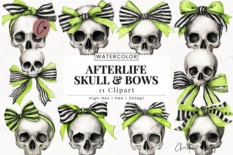Whimsical Coquette Skulls Clipart Bundle