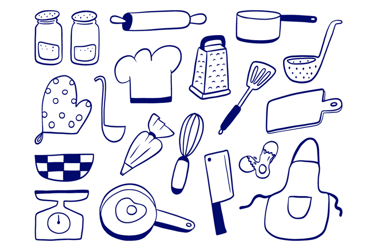 Hand Drawn Kitchen Icon Set Vector Pack