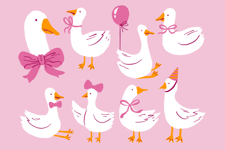 Hand Drawn Cute Goose Duck SVG Bundle Set Pack