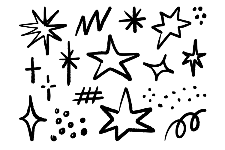 Hand Drawn Star Sparkle Doodle Brush Element Set