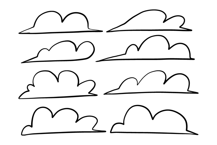 Cloud Outline Set Simple Line Art Pack