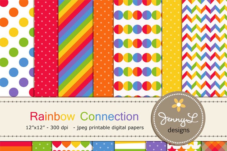 Rainbow Colors Digital Papers example image 1