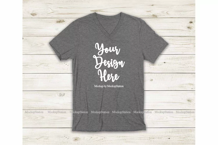 Deep Heather Shirt Mockup, Bella Canvas 3005 V-Neck Tee Mock