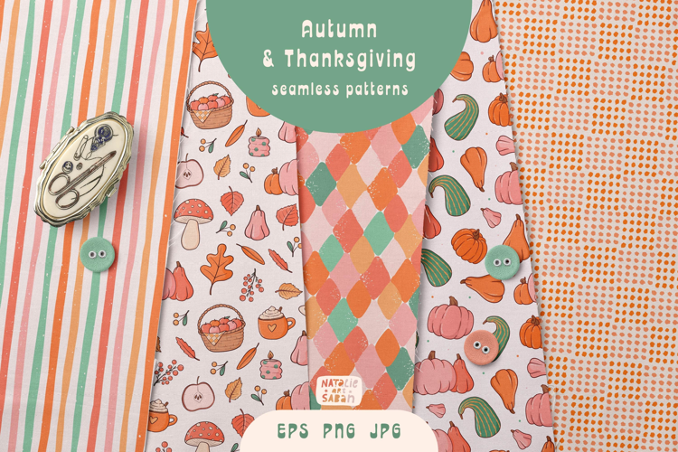 13 Autumn seamless patterns EPS PNG JPG