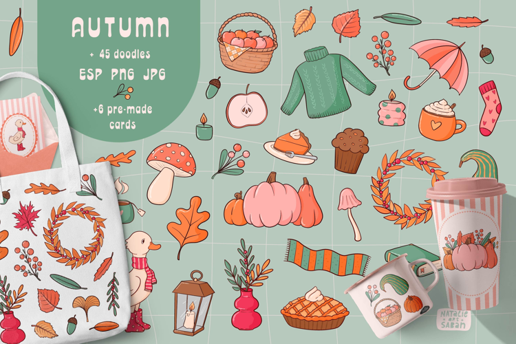 45 Autumn doodles collection EPS PNG JPG