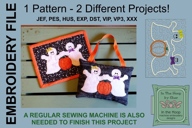 Ghostly Friends Mug Rug or Doorknob Hanger Machine Embroid
