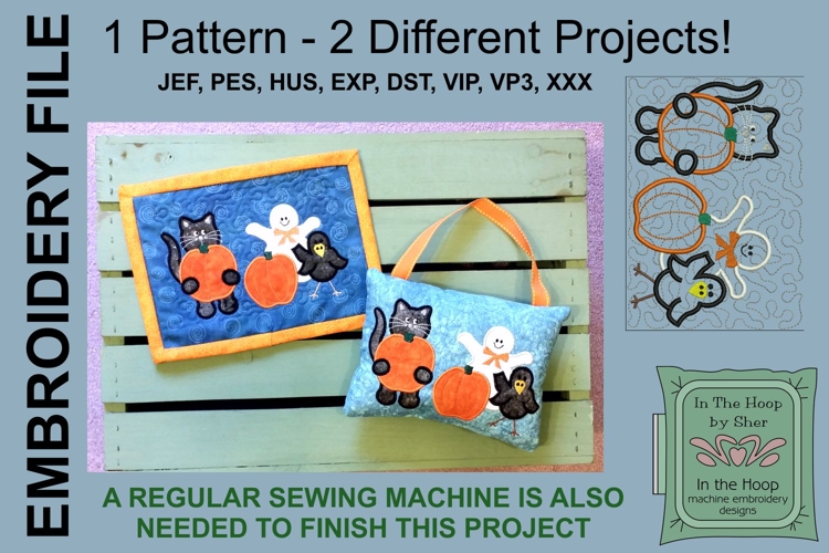 Halloween Friends Mug Rug or Doorknob Hanger Machine Embroid