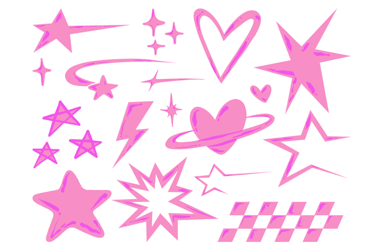 Hand Drawn Y2K Star Heart SVG Bundle Set Pack