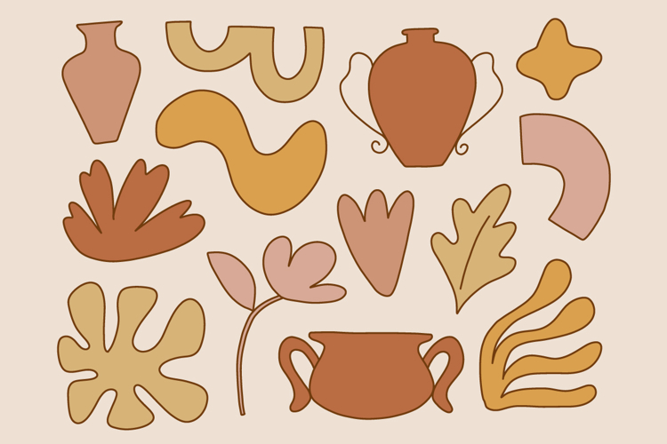 Hand Drawn Retro Organic Vase Leaf SVG Bundle Set
