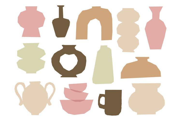 Boho Abstract Vase Pottery Shapes Vector Set