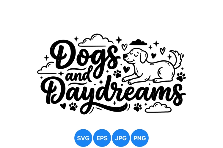 Hand Drawn Dog And Daydreams SVG Clipart Design
