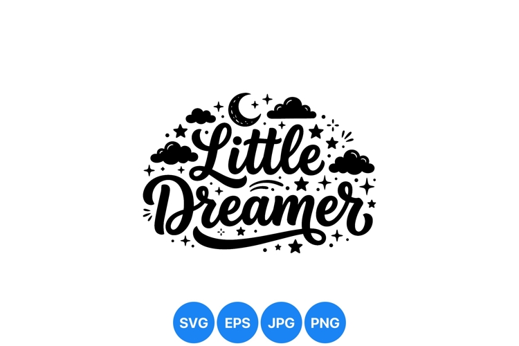 Hand Lettered Little Dreamer Moon Clipart Design