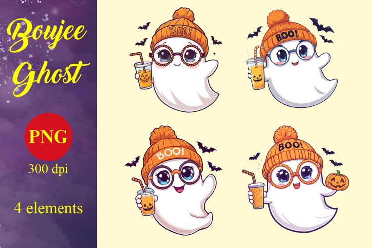 Cute Boujee Ghost PNG Clipart Bundle - Trendy Halloween