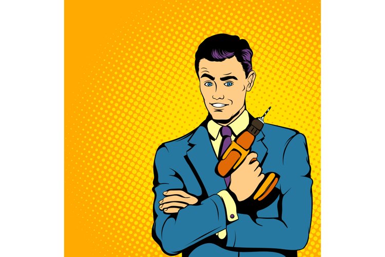 Businessman with drill, comics style example image 1