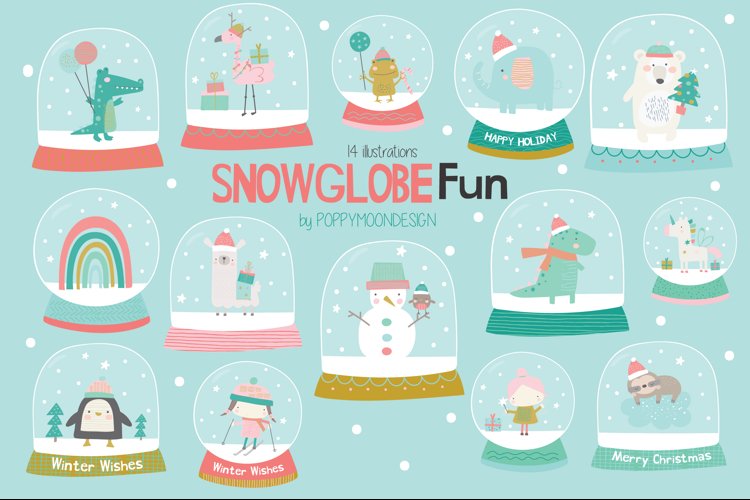 Snowglobe fun clipart and paper set example image 1