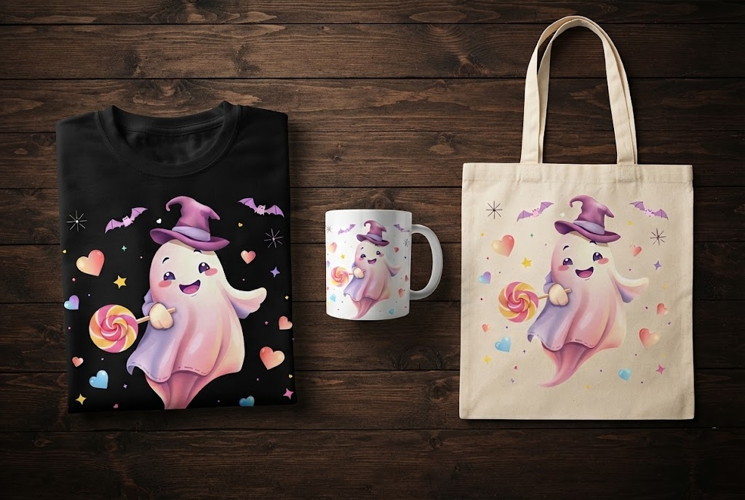 Cute Halloween Ghost with Lollipop PNG | Kawaii Witch Clipar