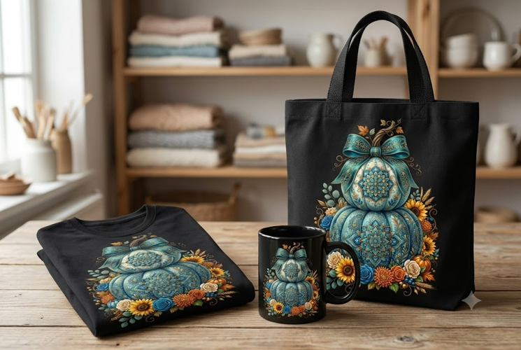 Blue Floral Pumpkin PNG | Elegant Fall Pumpkin Clipart Desig