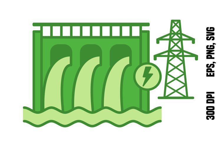 Green Hydroelectric Power Plant Icon example image 1