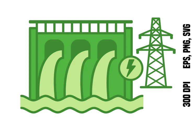 Green Hydroelectric Power Plant Icon