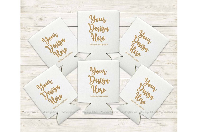 Bride Can Coolers Mockup, White Can Holder Flat Lay Mock Up