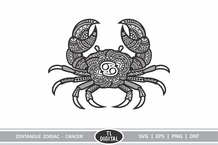 Zodiac Zentangle - Cancer / Crab - SVG | EPS | PNG | DXF example image 1