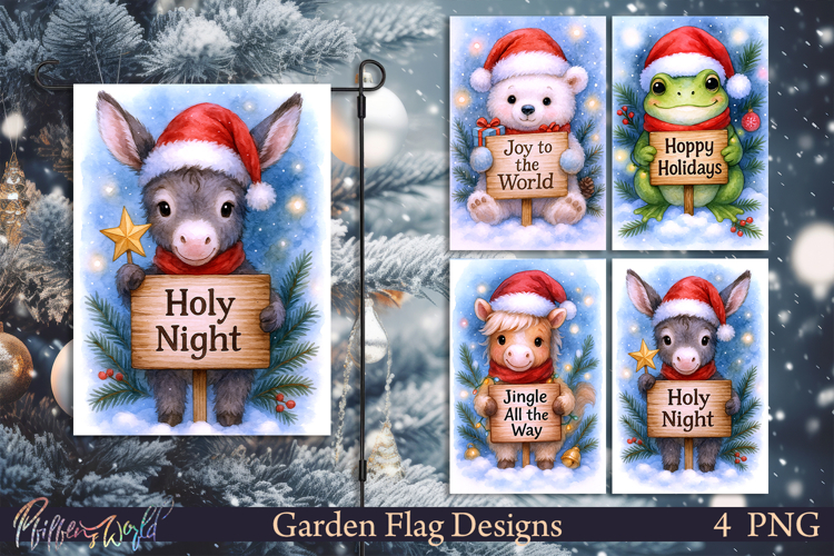 Christmas Garden Flags | Cute Animals | holy night