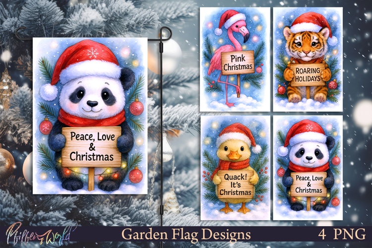 Christmas Garden Flags | Cute Animals | Happy Holidays