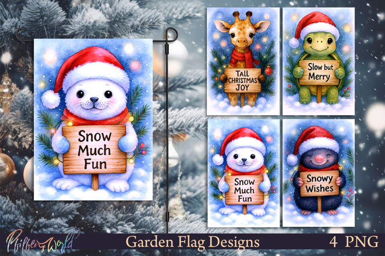 Christmas Garden Flags | Cute Animals | Winter Holidays