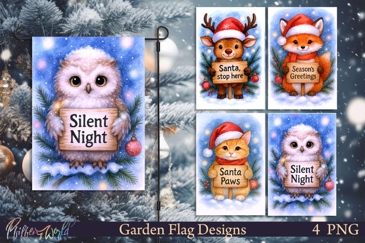 Christmas Garden Flags | Cute Animals | seasons greetings