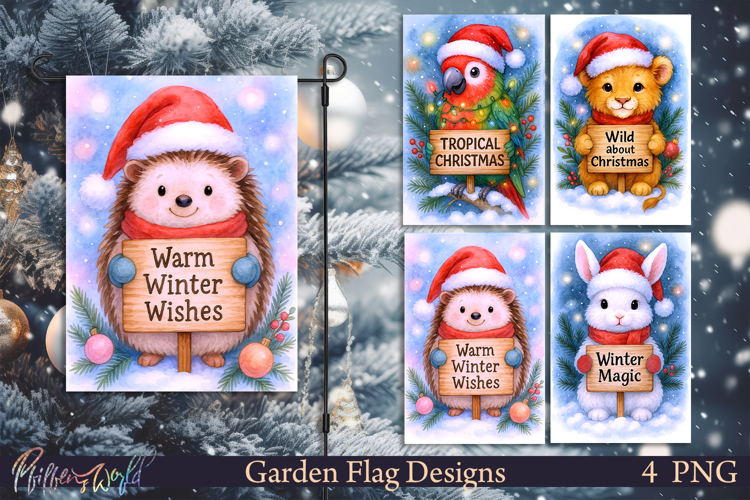 Christmas Garden Flags | Cute Animals | Winter Magic