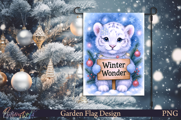 Christmas Garden Flag | Cute Animal | snow leopard