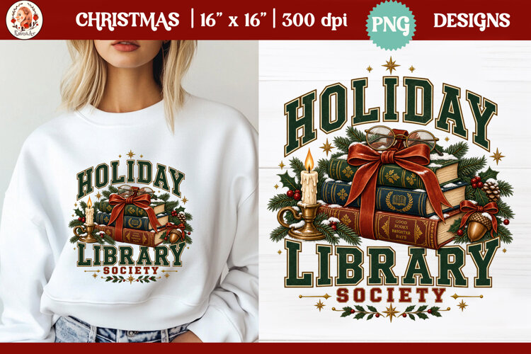 Christmas PNG Sublimation | Christmas book club readers club example image 1