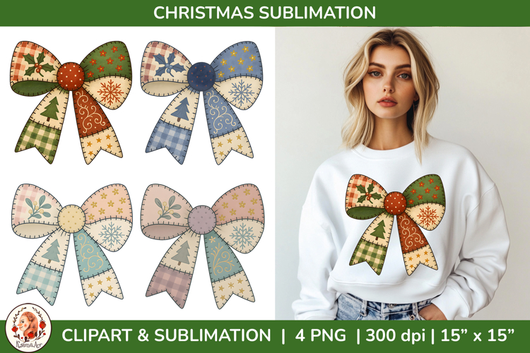 Patchwork Christmas Coqueette Bow Sublimation